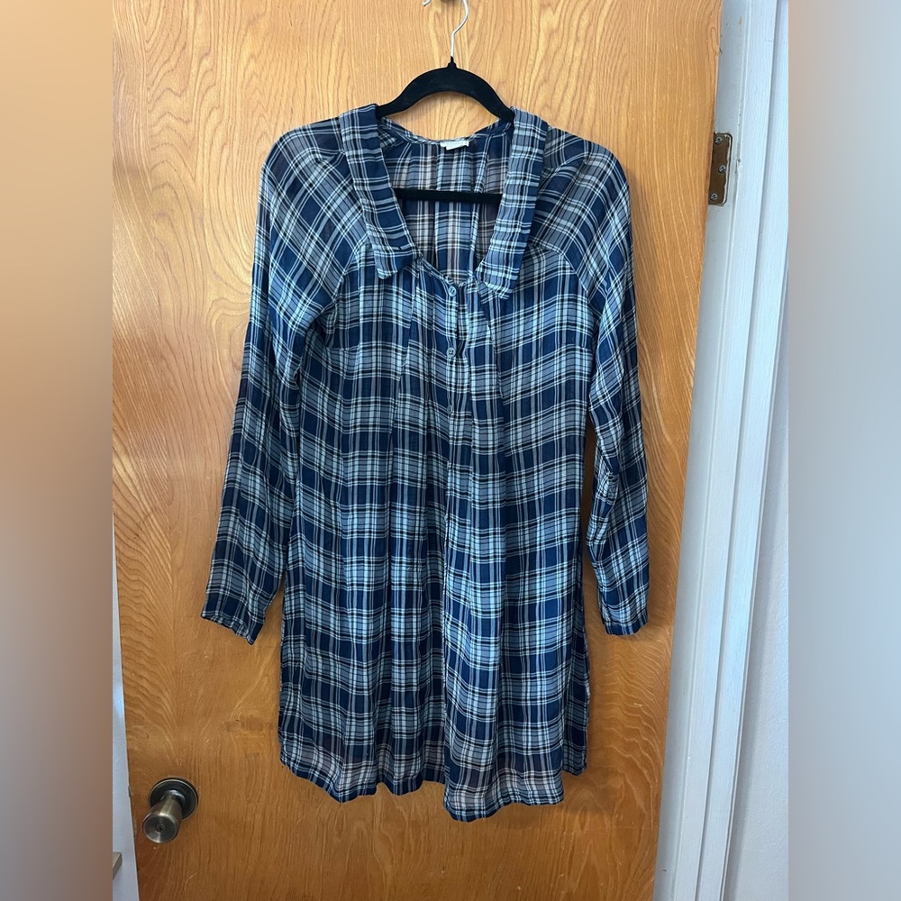 Transit Par Such Plaid Blue sheer Tunic Top S